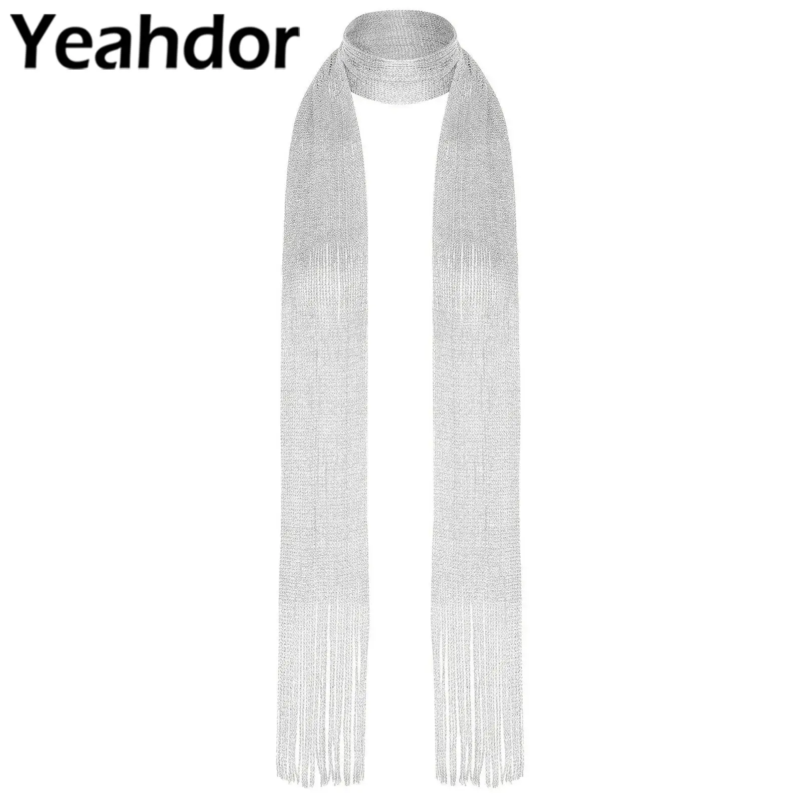 Womens Fashion Shawl Wraps Shiny Sheer Long Scarves with Tassel for Evening Outerwear Cocktail Party Female Dress Accessory