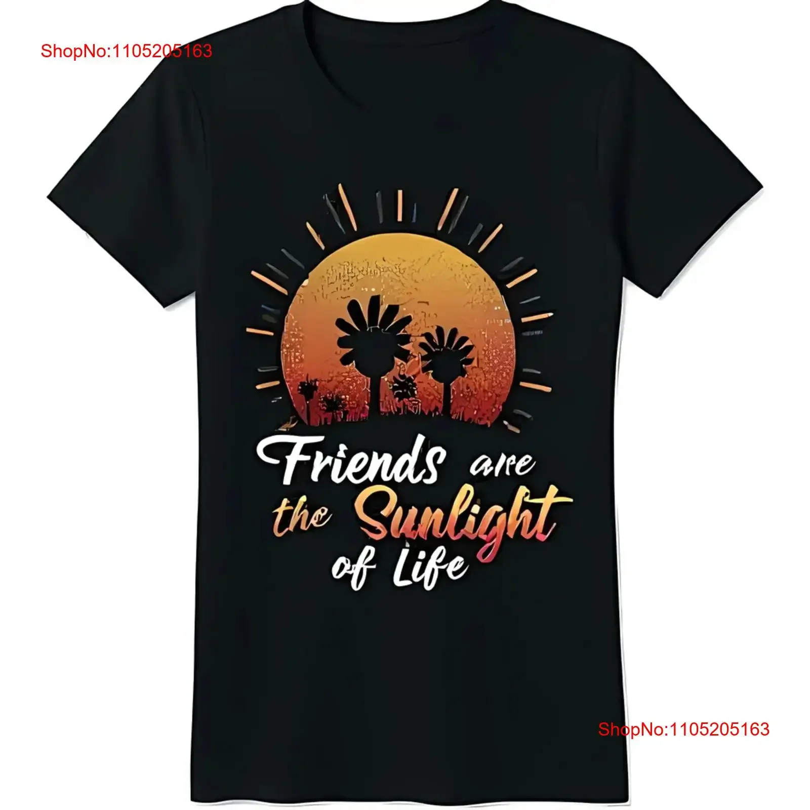 Vintage Sunset Black T Shirt Friends are the Sunlight of Life with Trees vintage Washed designer clothes Top For Everyday Wear
