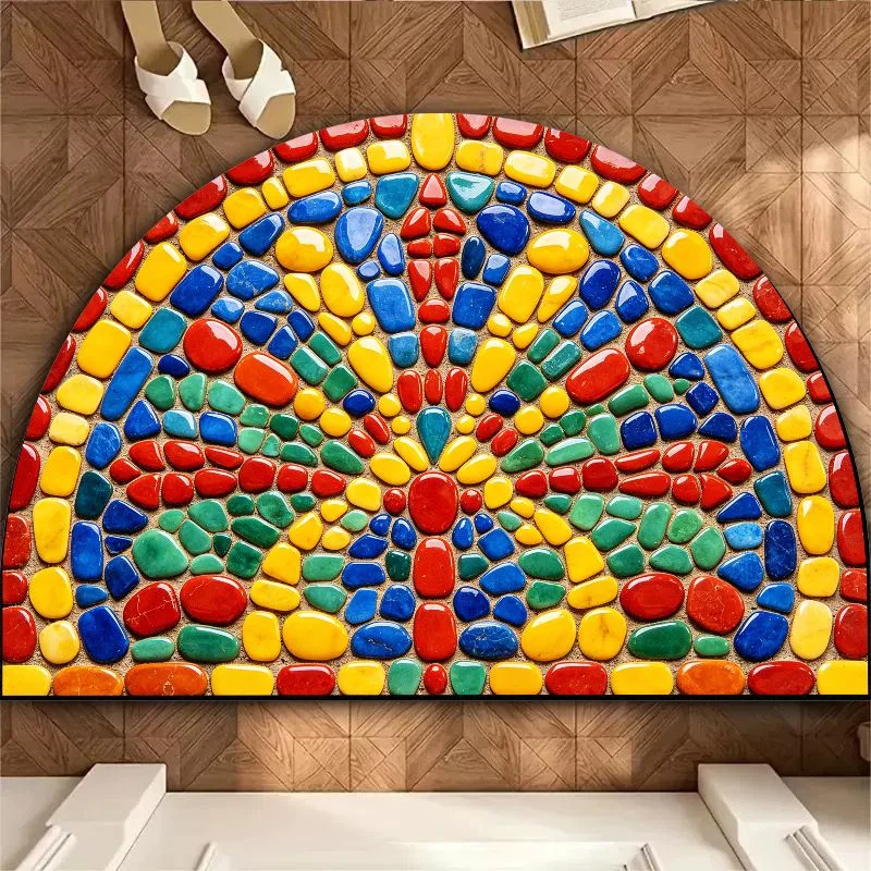 VIKAMA Semi-Circular Colored Pebble Visual Entrance Door Mat Foyer Bathroom Entrance Home Carpet Home Decoration