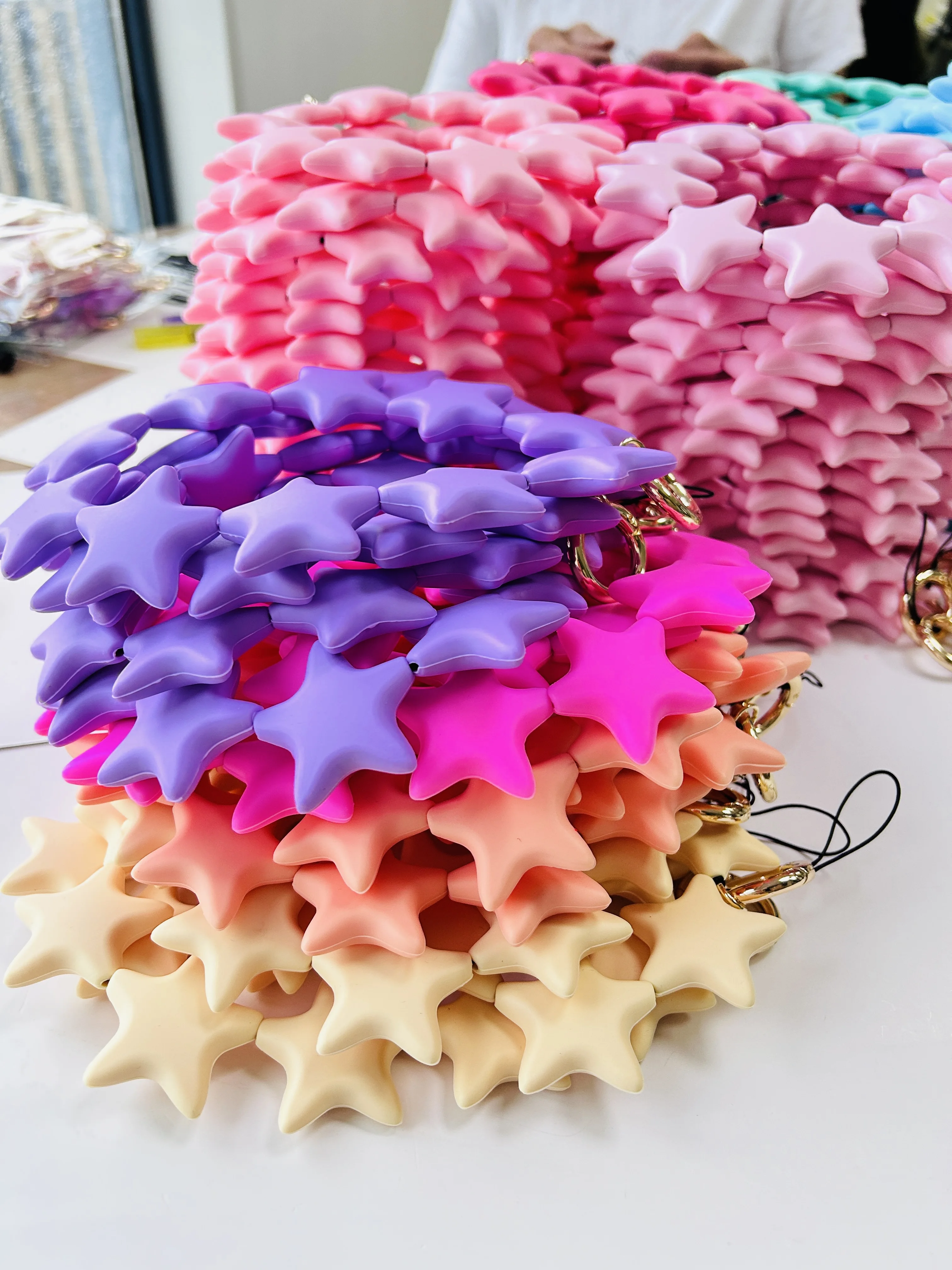 Multicolour Eco-friendly Silicone Star Beads Accessories Phone  Chain for Wristlet