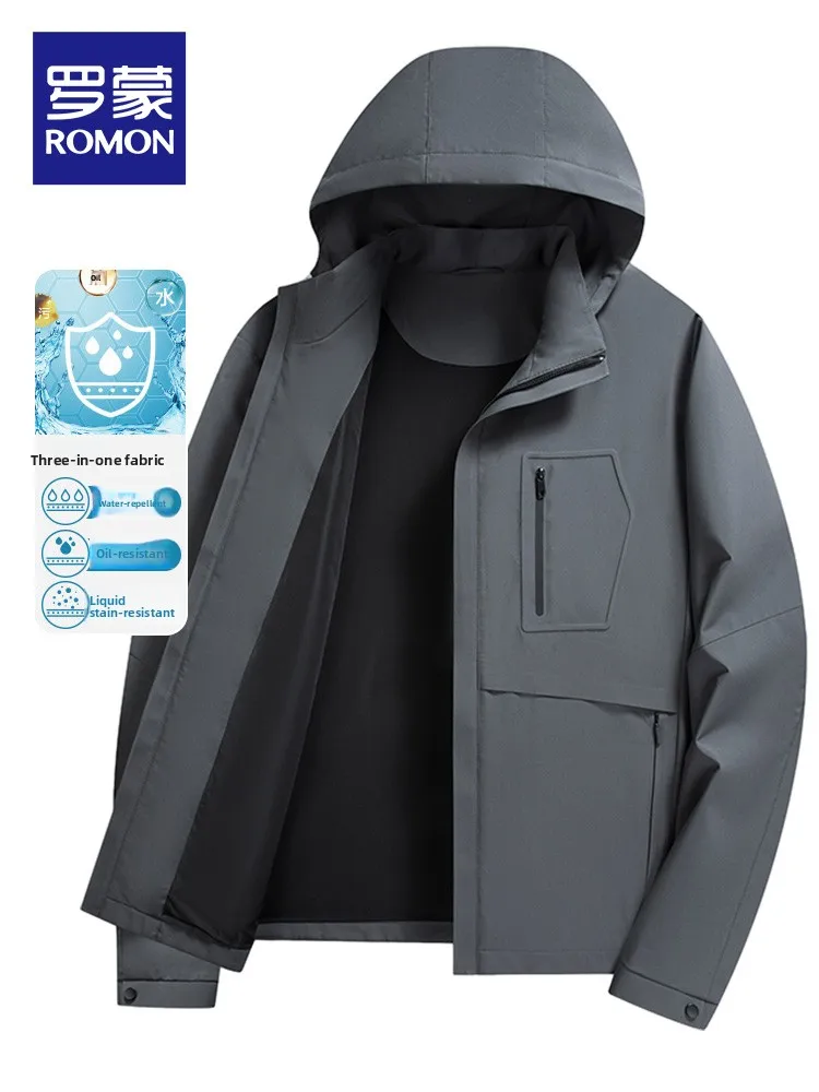 Fashionable Short Men's Jacket Detachable Hat Three-Proof Romon Autumn New Arrival Outerwear Casual Style Standard Fit Polyes...