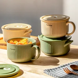 Ceramic instant noodle bowl with lid Japanese instant noodle cup instant noodle bowl canteen rice box for student dormitory