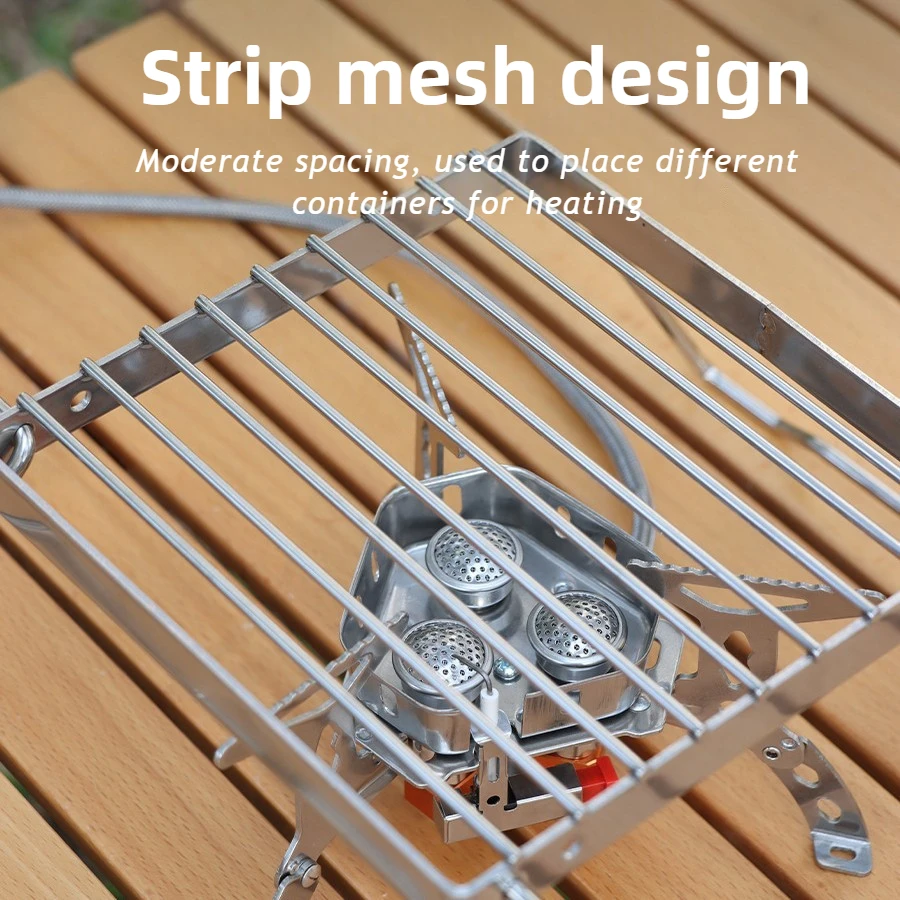 Rejilla para barbacoa al aire libre, rejilla para parrilla portátil plegable de acero inoxidable, bandeja para parrilla, soporte para hervidor, Mini barbacoa con rejilla a rayas