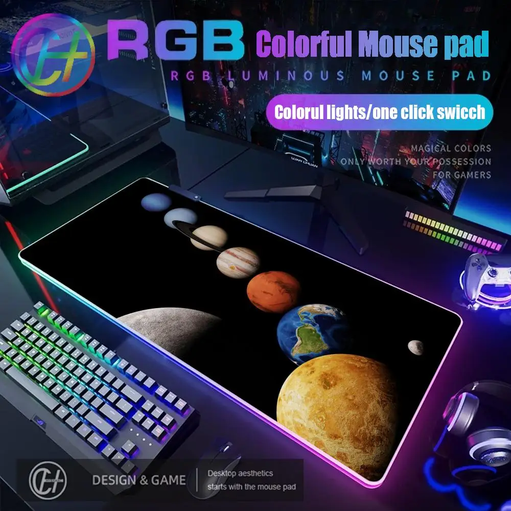 

Коврик для игровой мыши Space Solar System Planet RGB 80x40, коврики для мыши Space, светодиодные большие коврики для мыши с подсветкой для геймера, коврик для клавиатуры XXL
