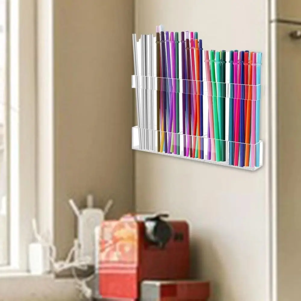 

Acrylic Acrylic Straw Holder Reusable 5 Grids Straw Storage Dispenser Wall Mounted Space Saving Makeup Brushes Organizer