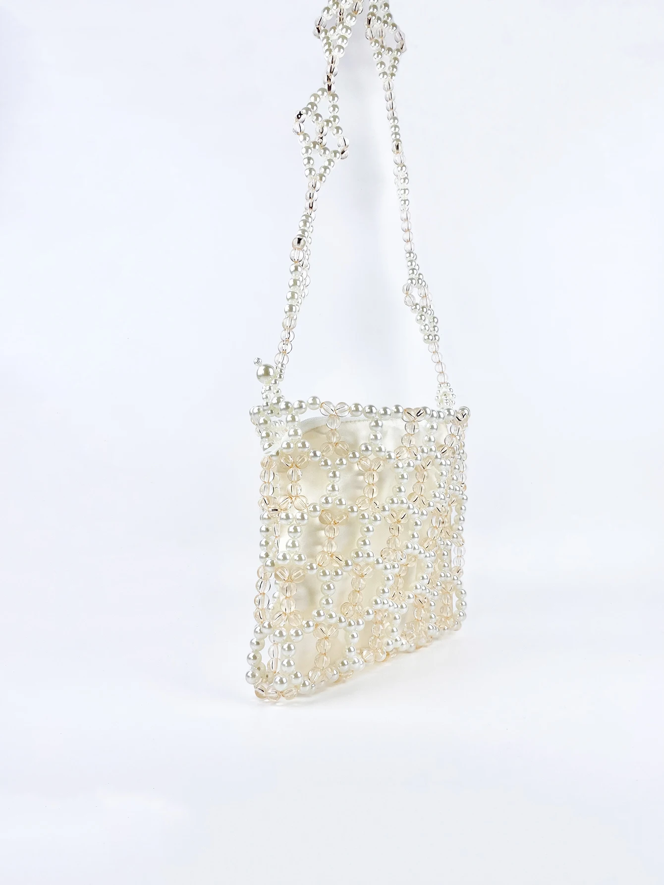 Fashionable and Elegant Transparent Acrylic Pearl Bead Weaving Large Capacity Versatile One Shoulder Crossbody Bag