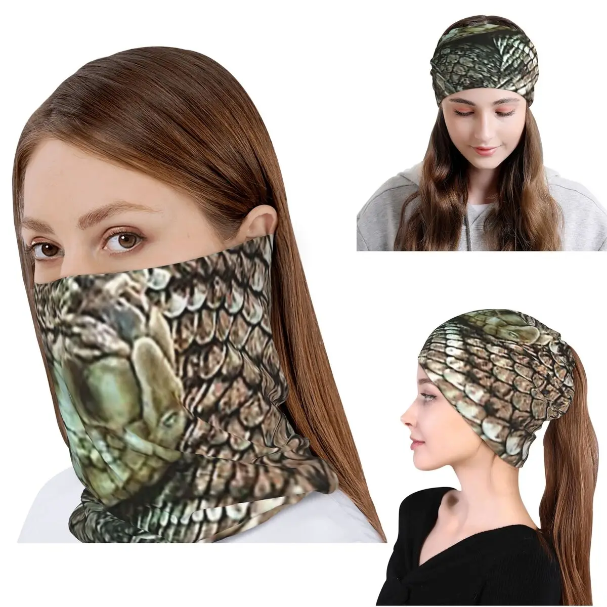 Snake, Coiled Diamondback Rattlesnake Bandana Halstuch, magischer Schal, multifunktionale Kopfbedeckung, Mütze, Unisex, für Erwachsene, atmungsaktiv