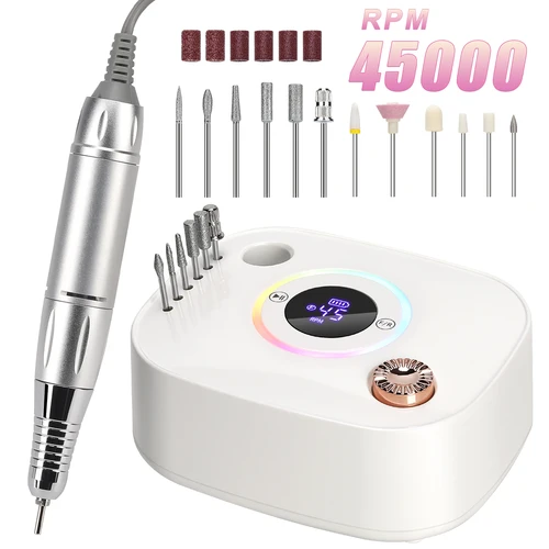 Imagen 1 del producto Taladro de uñas de 45000RPM, máquina de manicura, lijadora de uñas eléctrica recargable con modo de pausa, torno de uñas, herramienta de corte de Gel para quitar