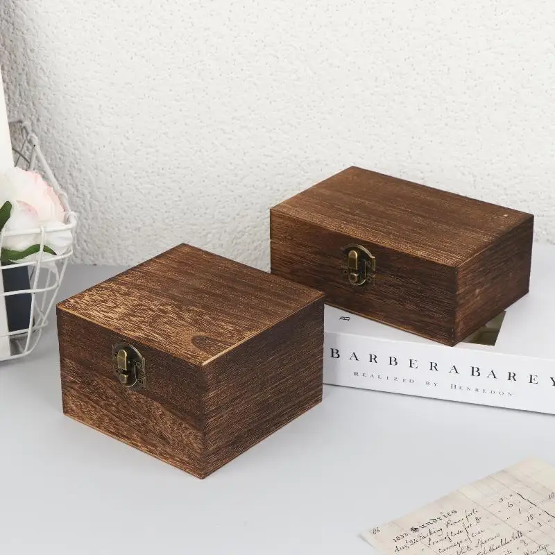 Vintage-Inspired Wooden Boxes With Lid Square Hinged Jewellery Craft Storage Box For Home Decoration DIY Hand-Made Mother's Day