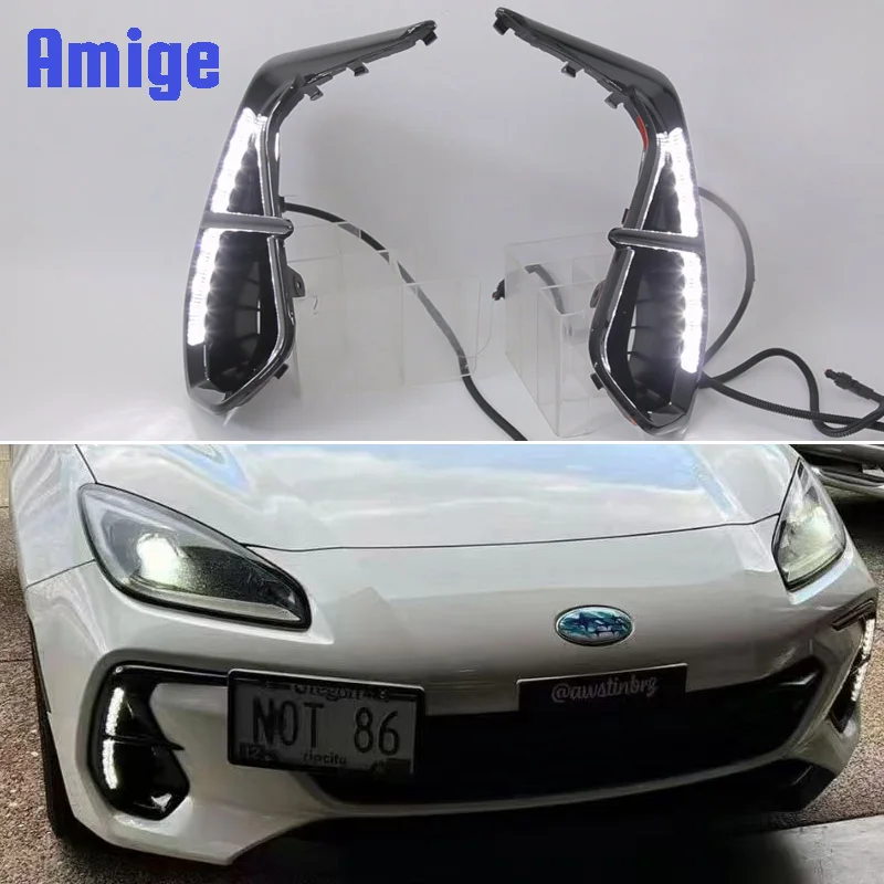 

Car 12V LED DRL Daylights For Subaru BRZ 2021 - 2023 2024 2025 Yellow Turn Signal Daytime Running Headlamps Auto Driving Lamp