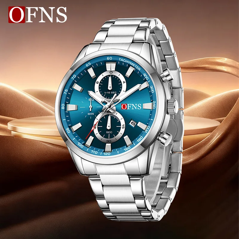 OFNS brand men's business three-eye, six-hand waterproof quartz chronograph date calendar export men's watch
