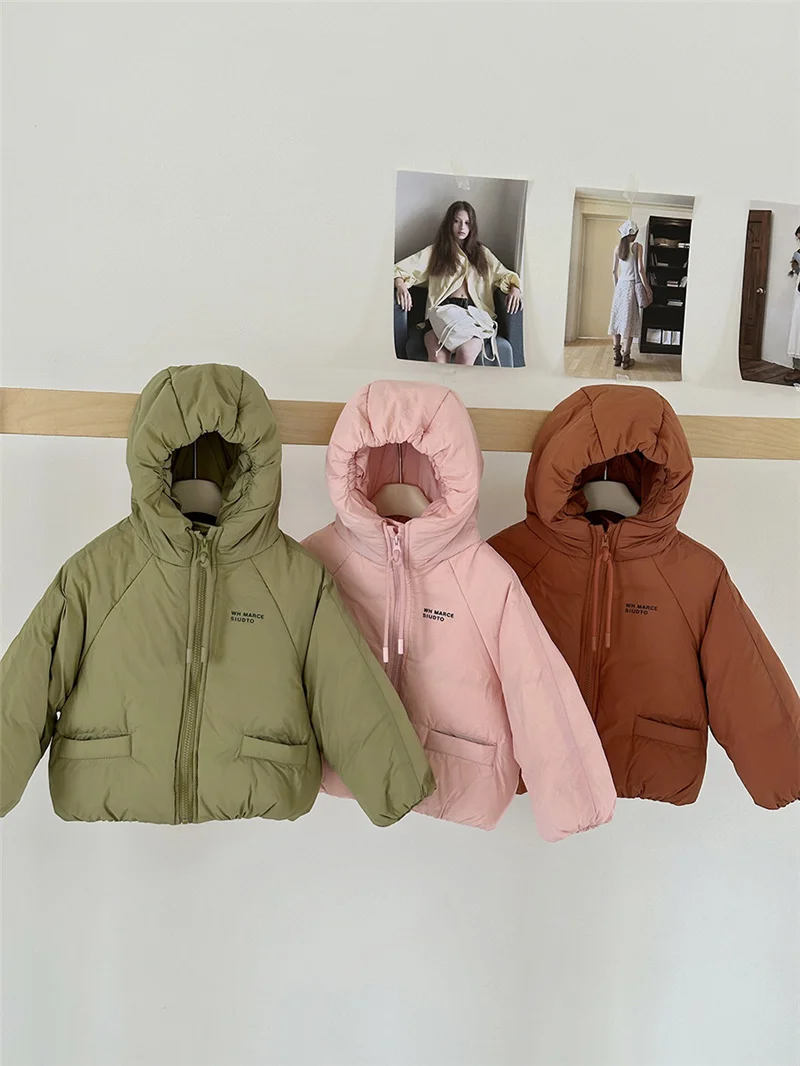 

Boys Girls Warm Down Coats Winter Kids Thickened Hooded Jackets Baby Fashion Solid Outerwear Children Clothing 3-8 Years