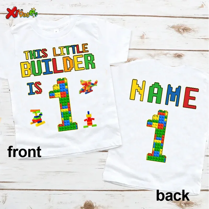 Custom NAME Birthday Shirt Boy TShirt Toddler Baby Kids Clothes Building Blocks Bricks Personalized Birthday Shirts Gift Fashion