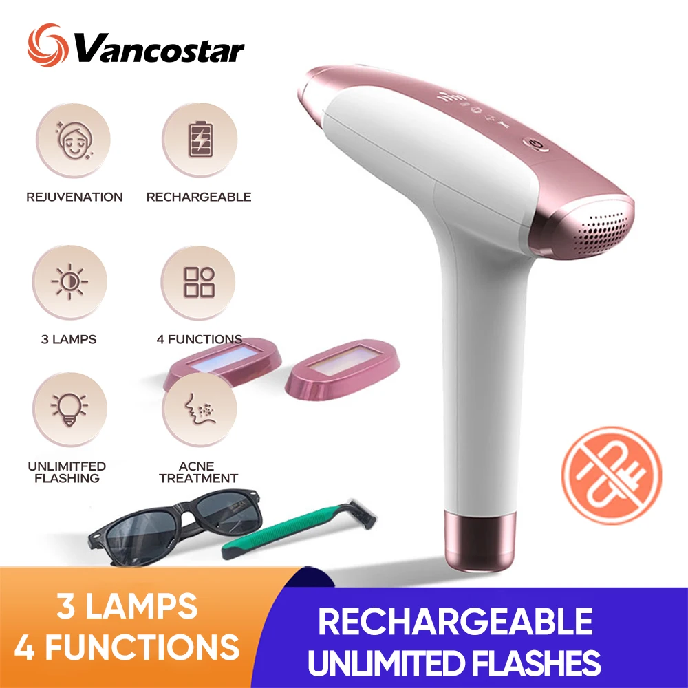 Vancostar depilazione Laser ricaricabile Wireless 4 funzioni rimozione dell\'acne ringiovanimento Extra 2 lampada epilatore IPL indolore