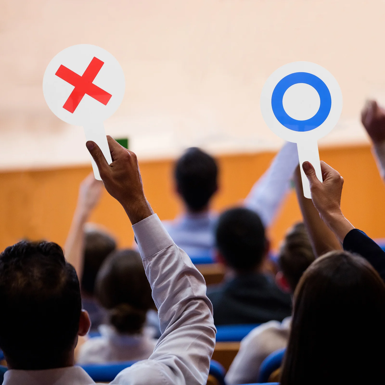 

2pcs Hand Held Paddles Double Sided Cross Circle Design Student Voting Tool Classroom Teaching Aid Plastic Portable