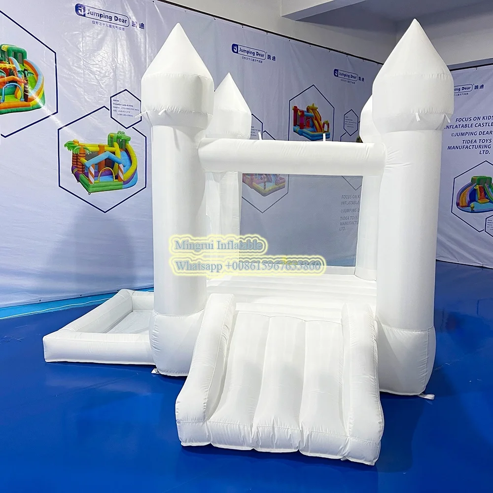 Pretty Mini Indoor and Outdoor White Inflatable Castle, Bounce House, jumping Trampoline