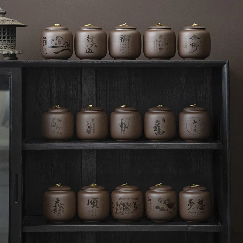 Tarro de almacenamiento de cerámica sellado negro nórdico con grabado, bote de té grande, contenedor de alimentos Vintage a prueba de humedad, adorno de escritorio