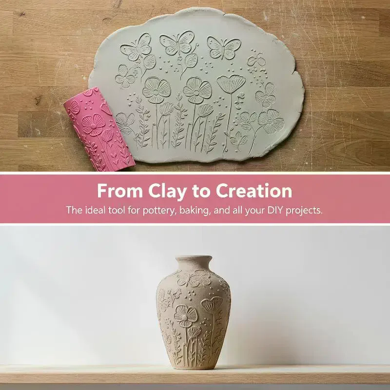 Floral Butterfly Texture Polymer Clay Roller Ceramic Seamless Escape Tool For DIY Creative Making Mold