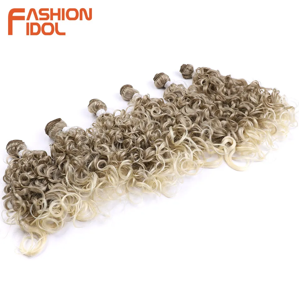 FASHION IDOL 18 20 22 inch Synthetic Hair 6pcs Deep Wave Hair Bundles Ombre Brown High Temperature Fiber Weave Hair Extensions