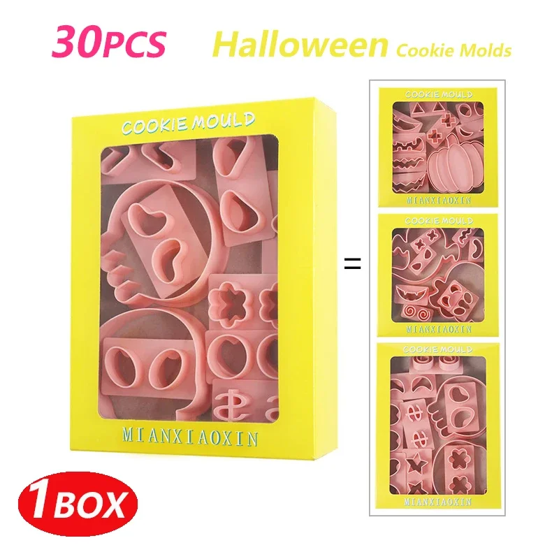 30Pcs Halloween Cookie Mold Hollow Pumpkin Ghost Cutting Mold Expression Changing Face Baking Tool