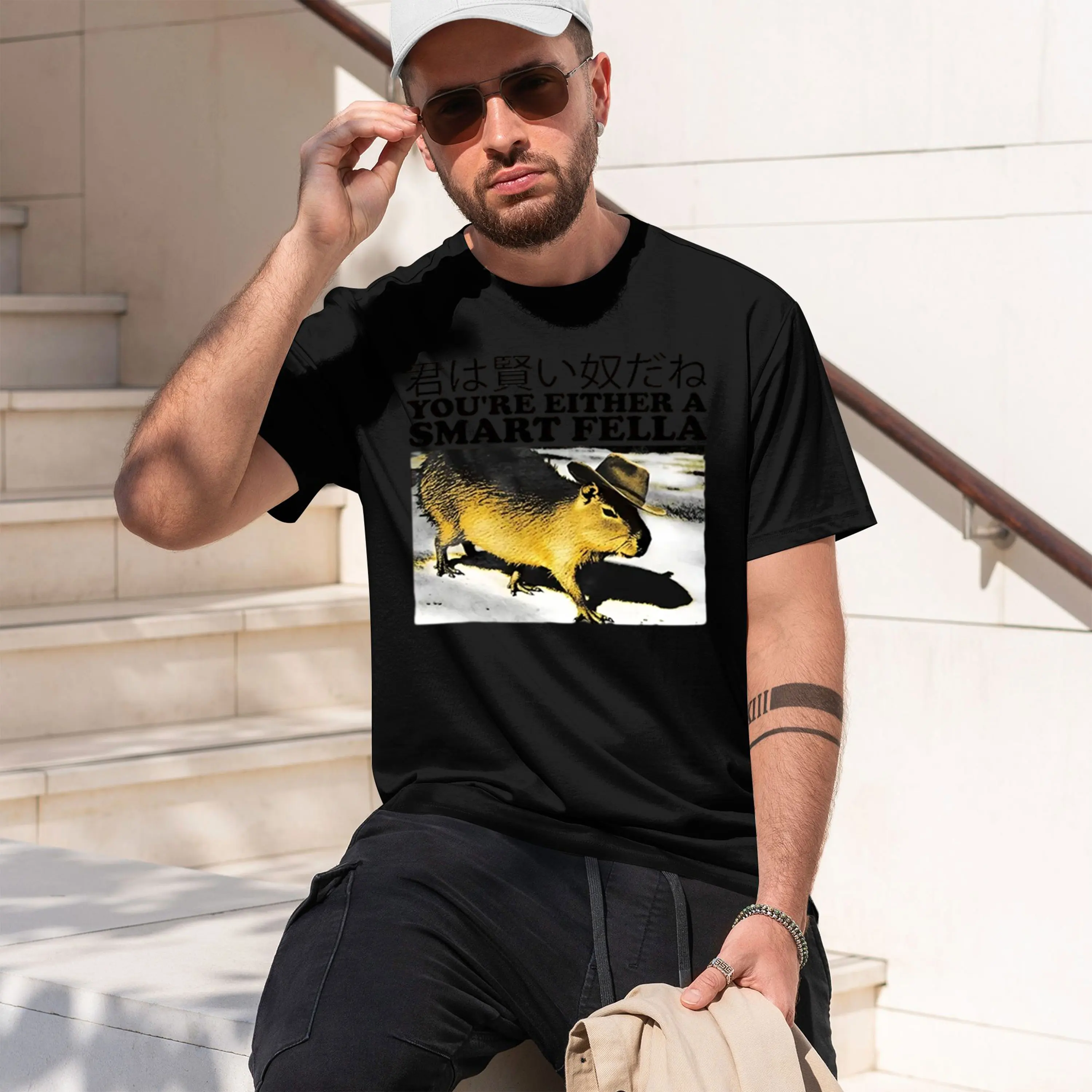 Retro Sm Fella F Smella Capybara T-Shirt Funny Cow Vintage Tshirt Japanese Style Silly Tshirts Harajuku Clothes 2026 New Model S
