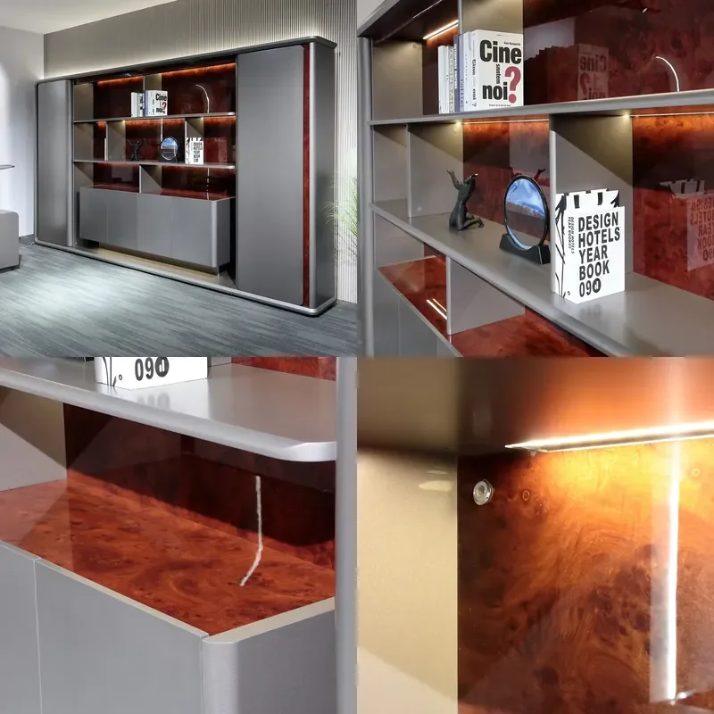 Modern Living Room TV Display Cabinet Wall Unit with LED Light and Wood Veneer Finish