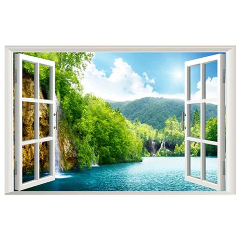 

Lake View Mural, 3D Wall Art, Waterfall, Room Window Scenery Vinyl Stickers, Home Decorations, Mountain Water, Poster Wallpaper