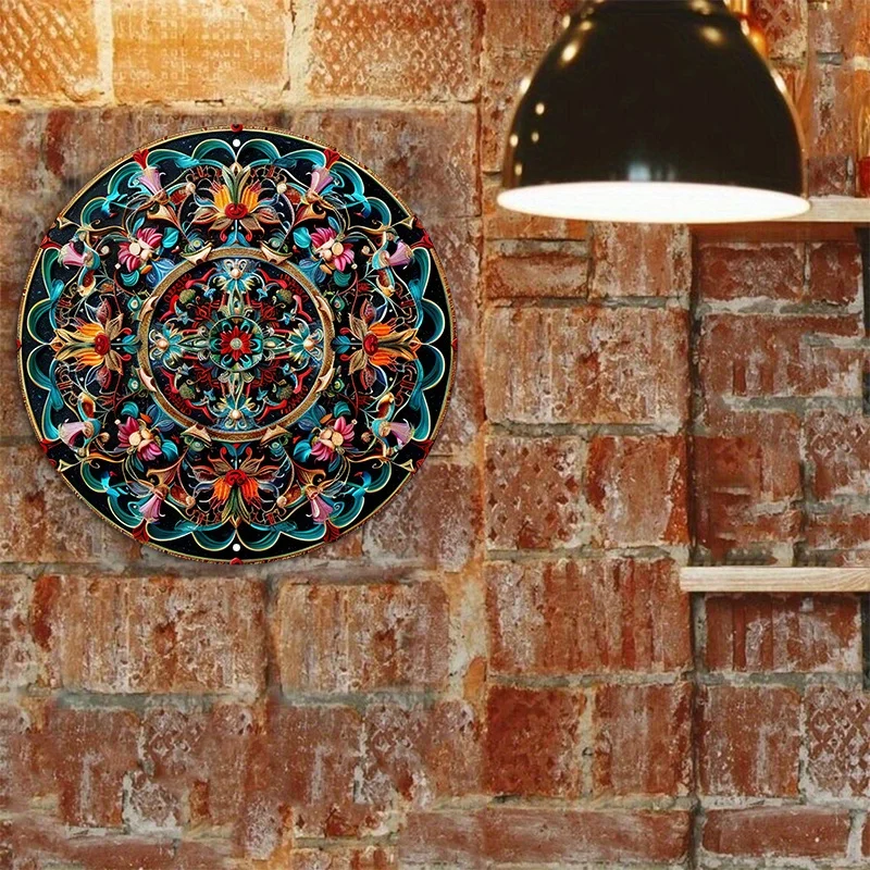 1pc Mandala-Inspired Round Aluminum Metal Sign - 8x8 inch, HD Printed Weather-Resistant Door Hanger