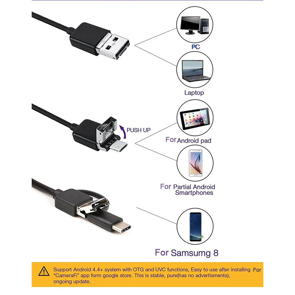 7 мм для Android эндоскопическая мини-камера 3в1 Micro USB Type-c бороскоп водонепроницаемый светодиодный осмотр автомобиля для ПК Sumsang HUIWEI