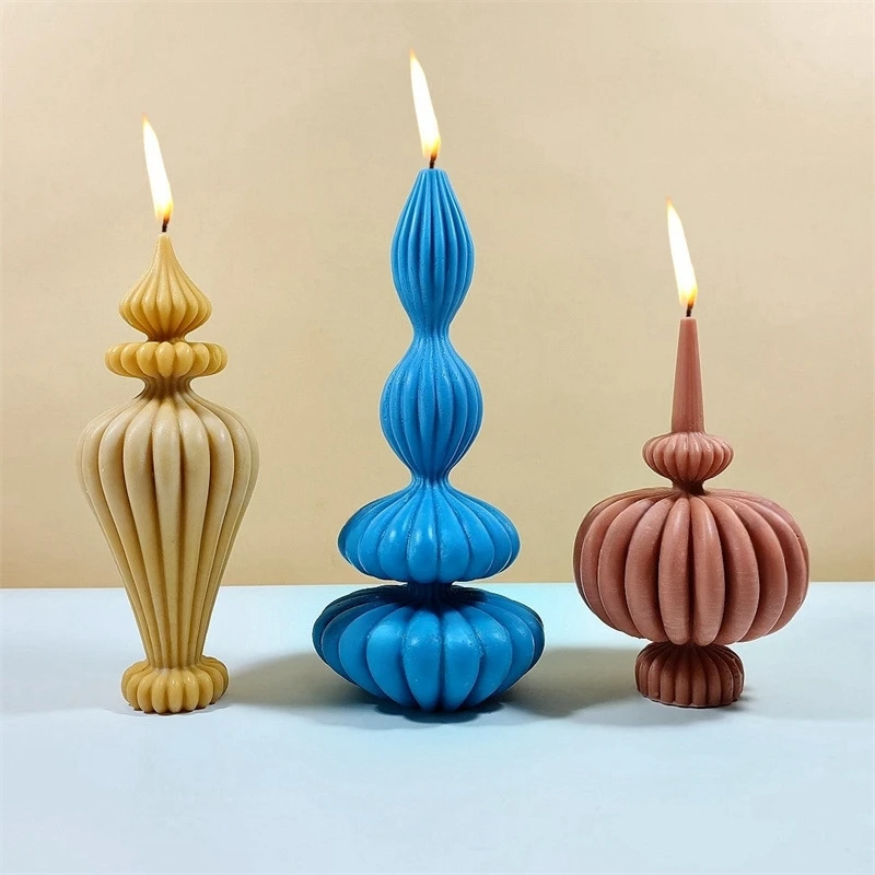 DIY Lace vase shape candle silicone mold Roman Cylindrical Mould Irregular Pillar Candle Mold Geometric Striped Soy Wax Mold