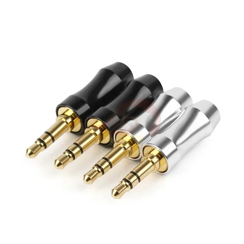 Jack 3.5mm Audio Headset 3 Poles Gold Plated 3.5 Plug Connectors Solder Aluminum Alloy Shell Fixing Cable 6mm Black Silver