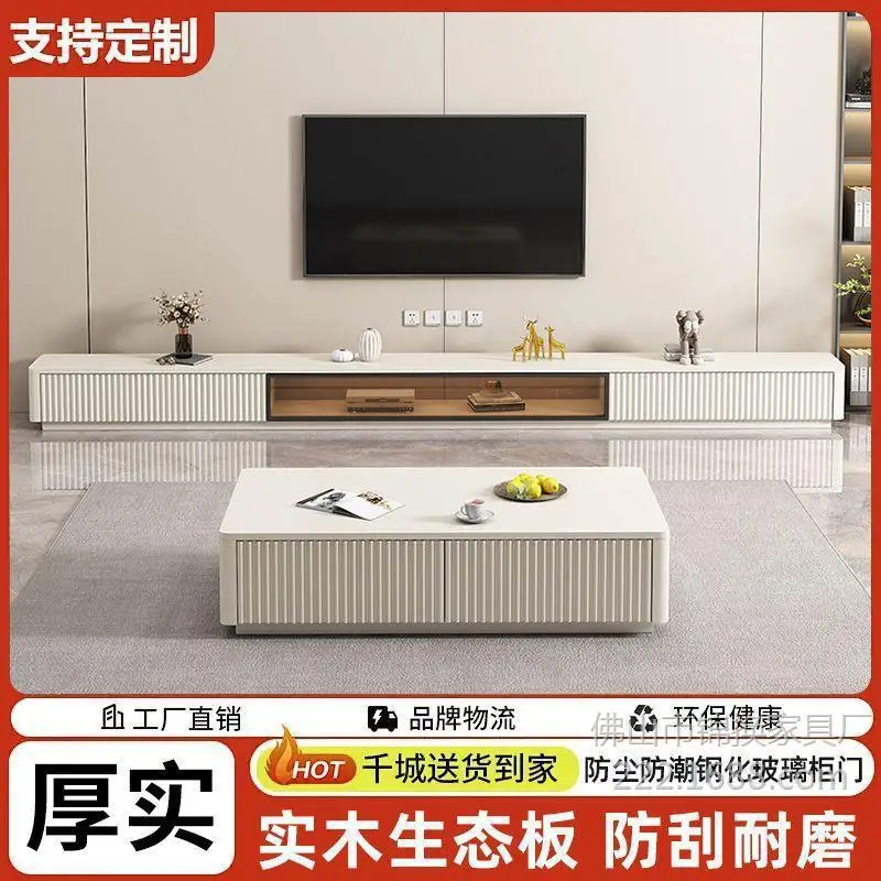Storage TV cabinet Solid wood TV cabinet Floor coffee table combination Simple small apartment