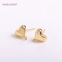 Trendy 14K Gold Plated Smooth Heart Post Earring With 2.5mm Open Jump Ring,Brass Metal Love Stud Earring Components Wholesale