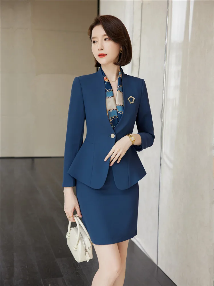 Women\'s Long Sleeve Blazer Suit With Skirt Sets 2 Pieces Outfit Chic and Elegant Office Lady Autumn Fashion New 2023