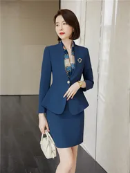 Women's Long Sleeve Blazer Suit With Skirt Sets 2 Pieces Outfit Chic and Elegant Office Lady Autumn Fashion New 2023