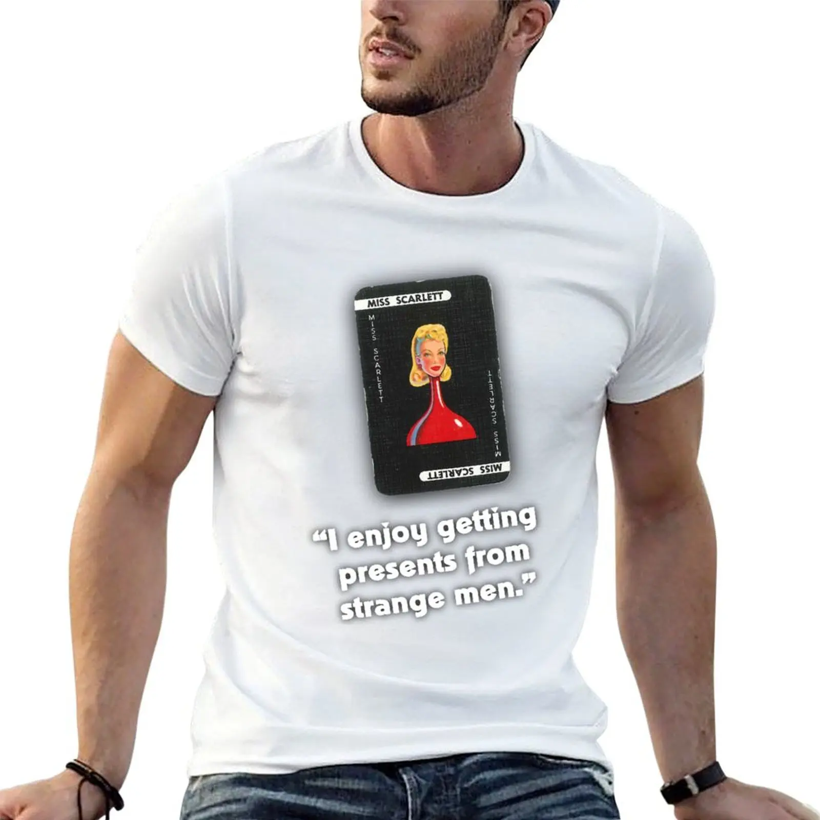 Clue - T-shirt pour hommes Miss Scarlett Strange, t-shirt graphique fantaisie