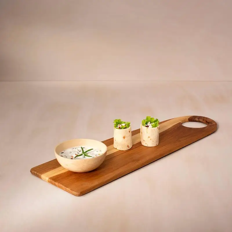 

Teak Wood Serving Platter - Elegant Natural Serving Tray for Dishes, Appetizers, and Gifts - Eco-Friendly Design Ideal for