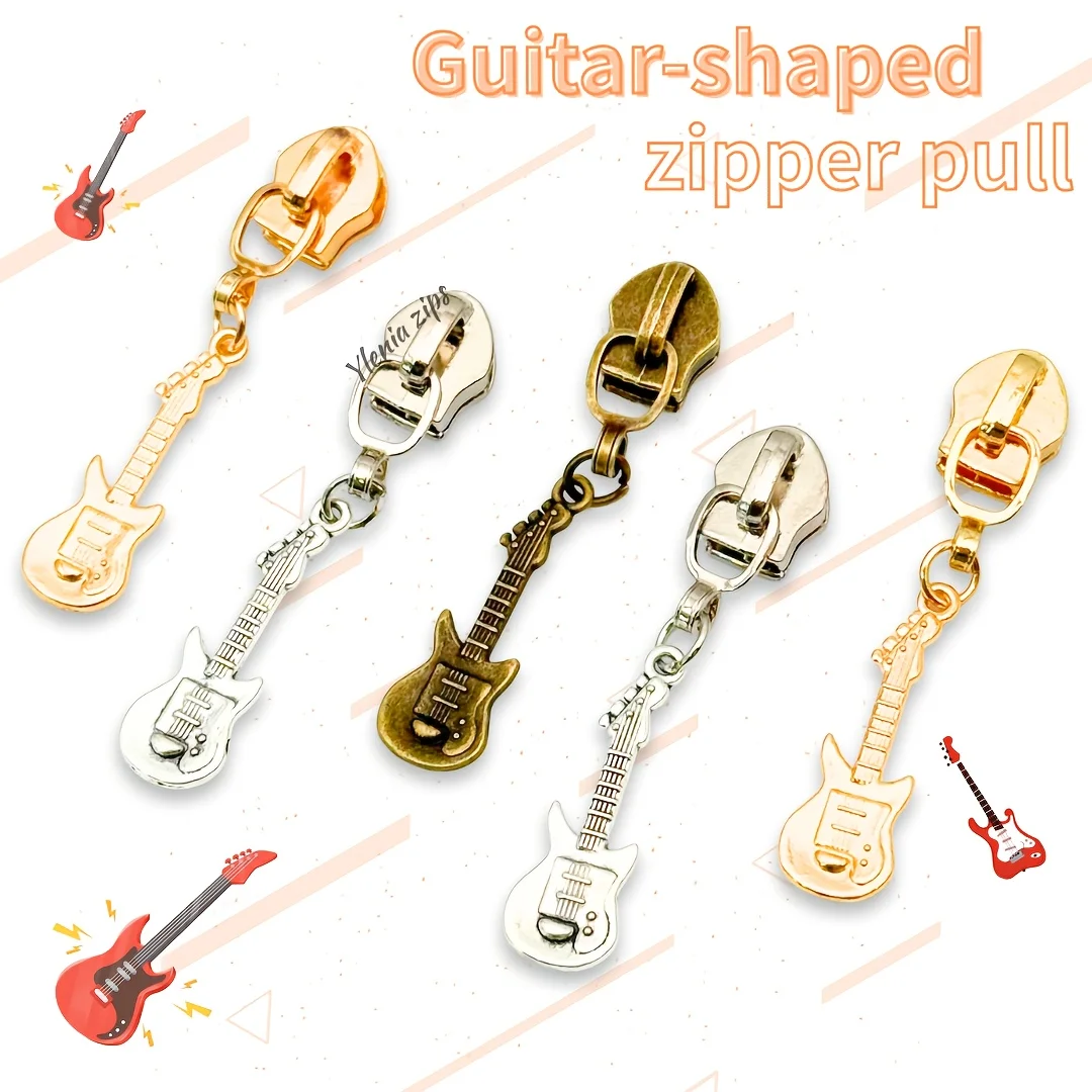 5pcs #5 Retro Guitar Zipper Pull, Nylon Zipper Pull, Can Be Used as a Sewing Zipper Pull Substitute, Suitable for Handicrafts
