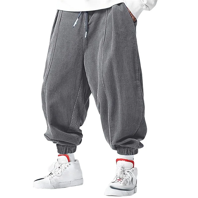 

Men's Corduroy Jogger Pants Solid Color Drawstring Elastic Waist Casual Trousers for Sports