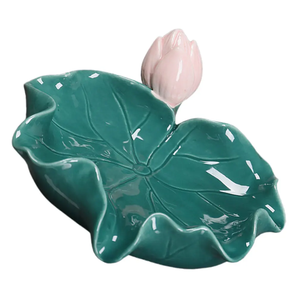

RV Bathroom Soap Box Ceramic Self draining Holder Green Lotus Leaf Design Kitchen Sink Dish Waterproof Saver for Bathtub Shower