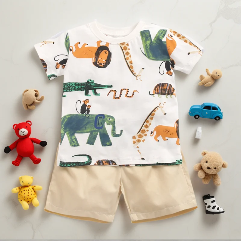 Baby Summer Clothing Sets Cartoon Short Sleeve Outfit Sets Shirts + Shorts 2pcs