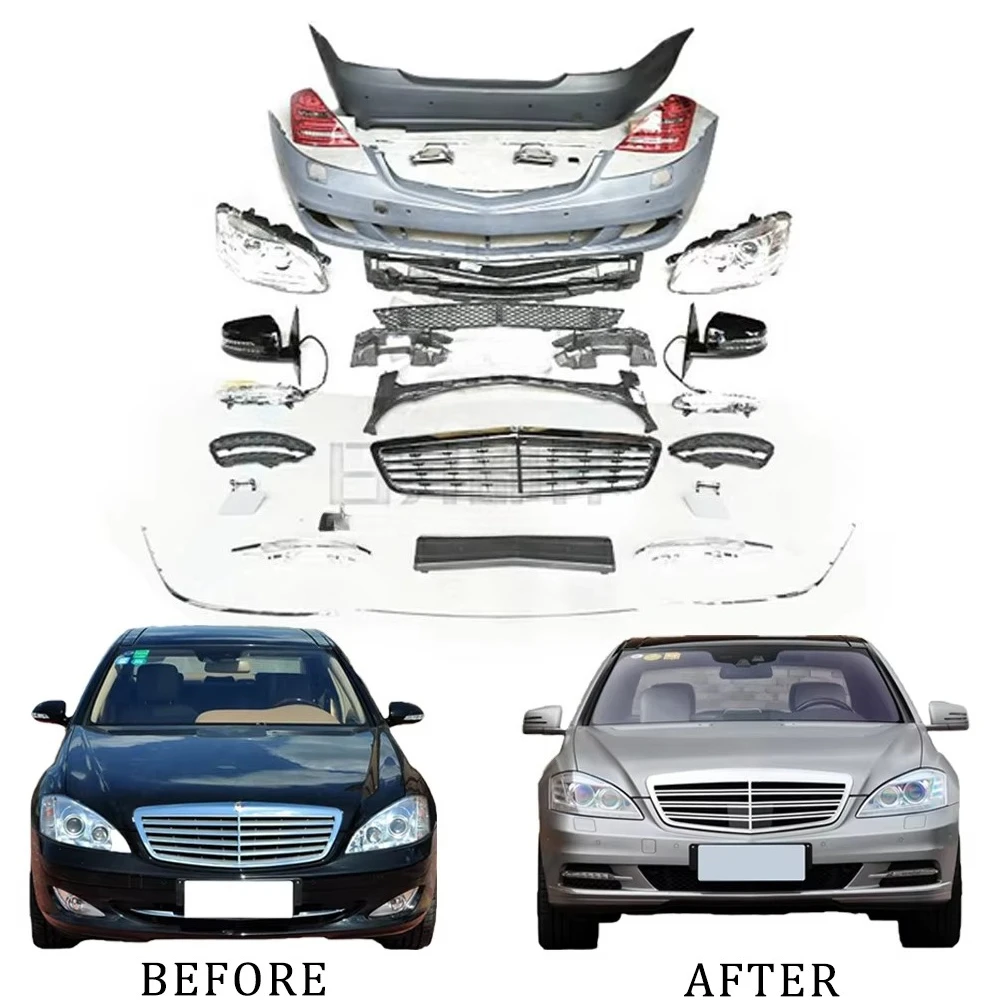 

Модифицированные автомобильные детали W221, 2012 г., новые передние и задние автомобильные бамперы с фарой для старых моделей 05-07 W221