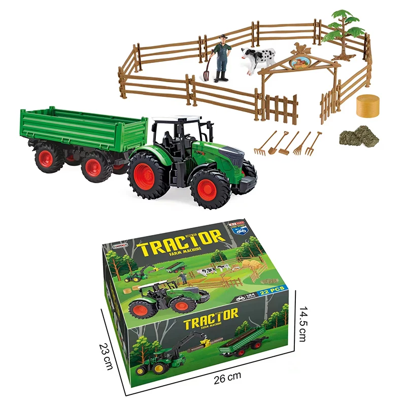 Farmer Harvester Car Set 1:24 Diecast Pull Back Sliding Tractor Vehicle Model Simulation Transport Engineering Car Children Toys