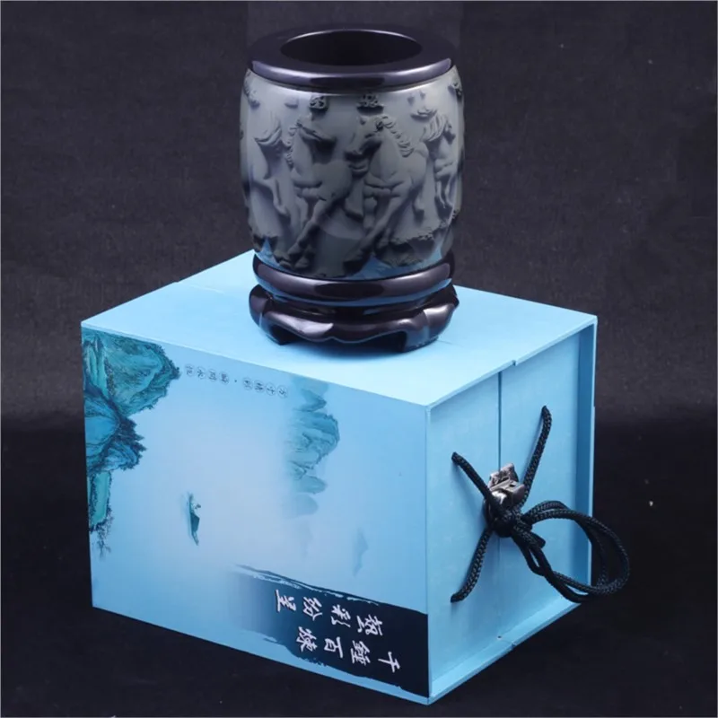 High Quality Vintage Rotatable Chinese Style Round Pen Holder Office Desk Decoration Gift for leader