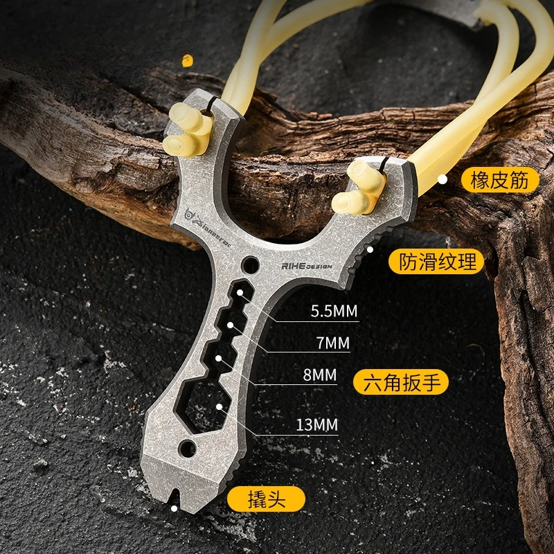 

TC4 Titanium Alloy Portable EDC Tool Hexagonal High Quality Wrench Multi-functional Rubber Band Slingshot New Hunting Supplies