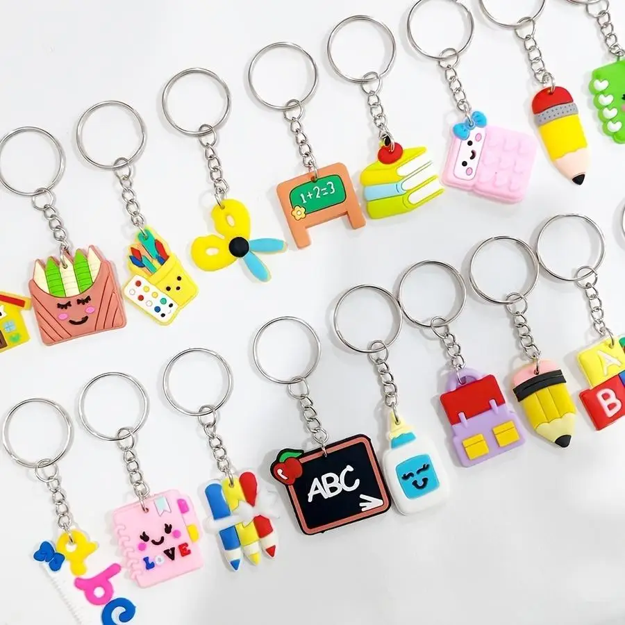 1/5/10/20/50/100pcs 2D Flat Keychain Set, Stationery-Themed Keychains for Party Favors, Back-to-School Gifts, Backpack, Wallet,