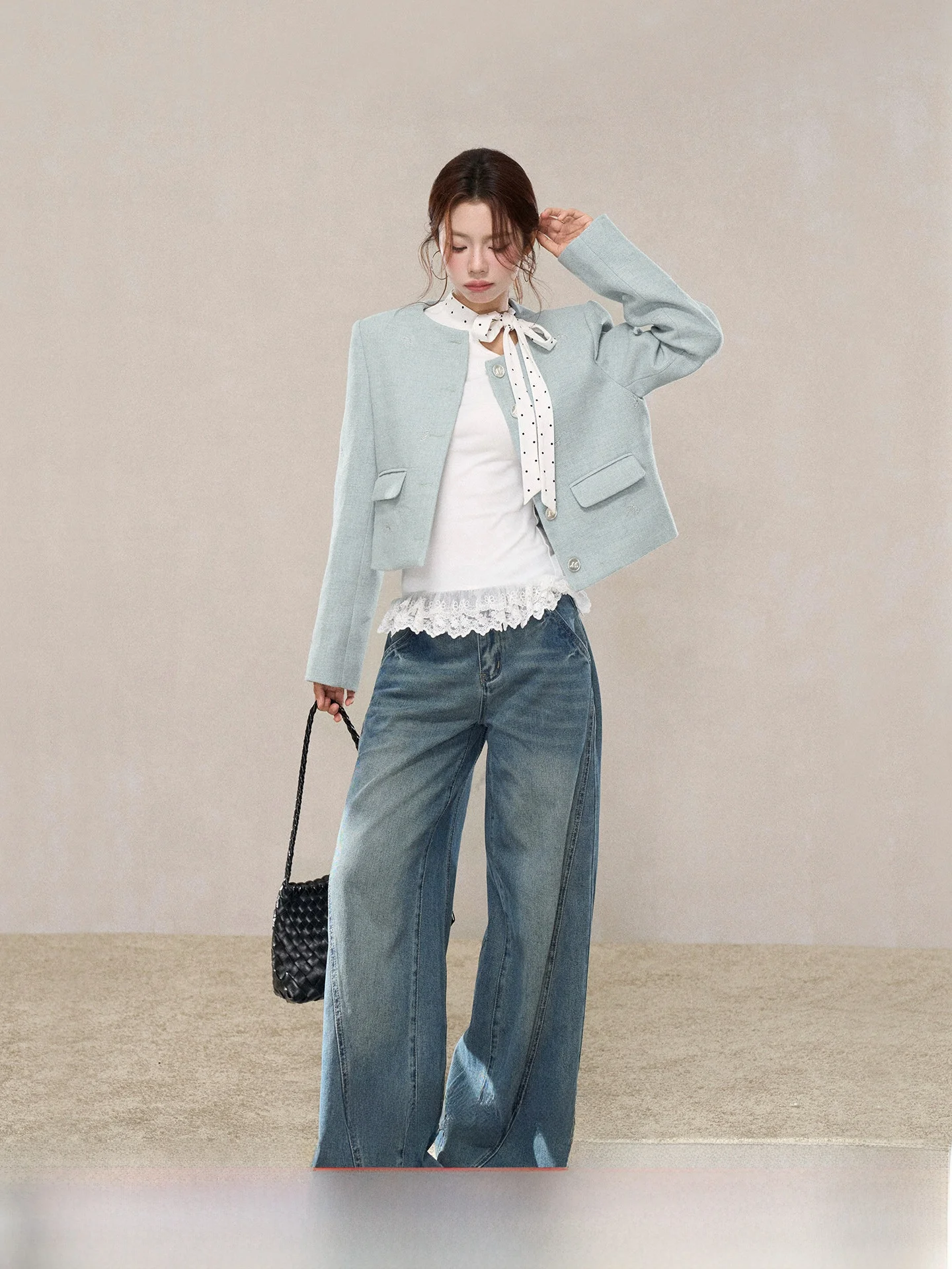 

Американские ретро-джинсы с широкими штанинами для женщин, прямые длинные брюки в стиле High Street, осенняя новинка, не деформирующиеся, свободного кроя