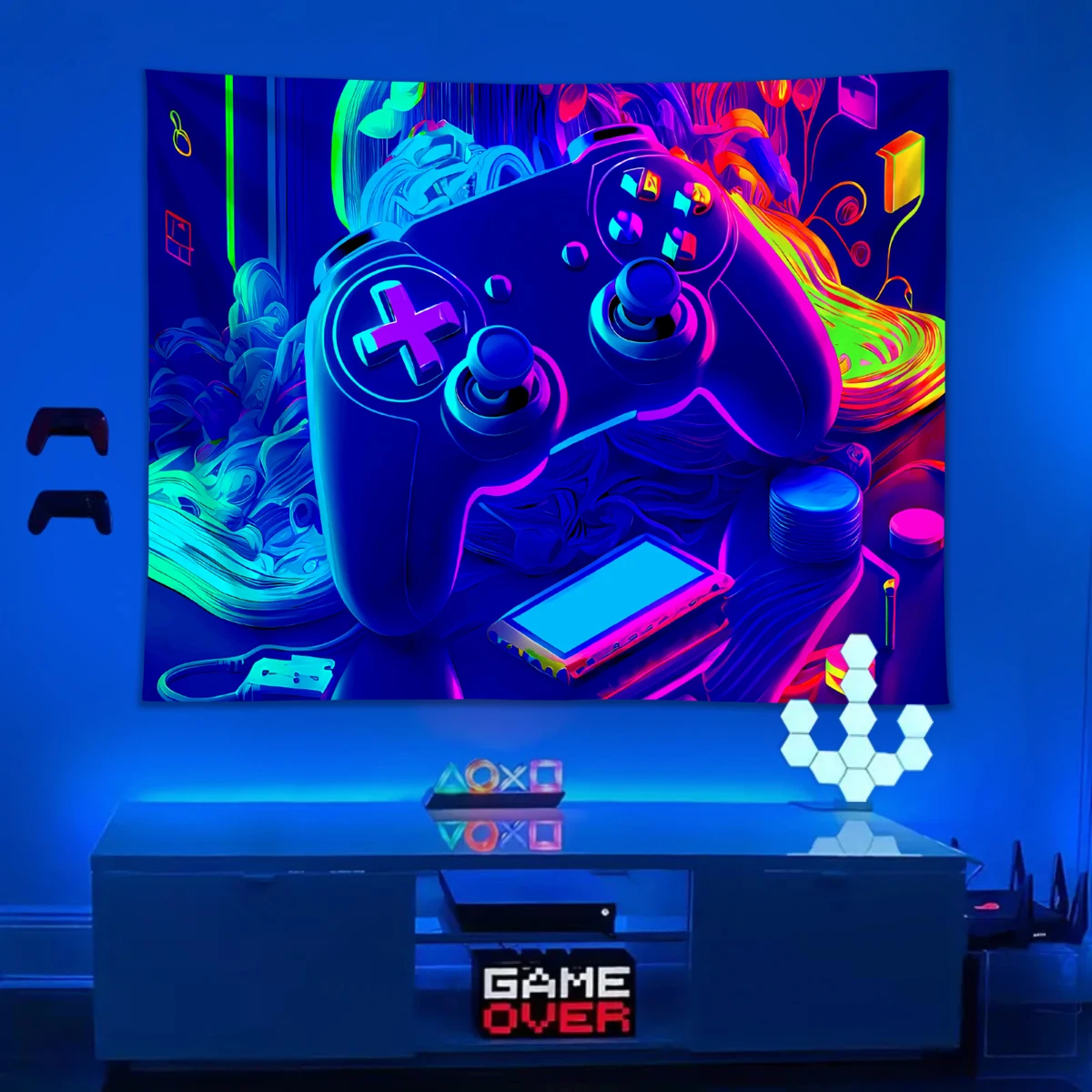 Tapiz fluorescente de juego de estilo Punk, tapiz reactivo UV, decoración de habitación de esports para niños, efecto de luz de neón, 1 pieza