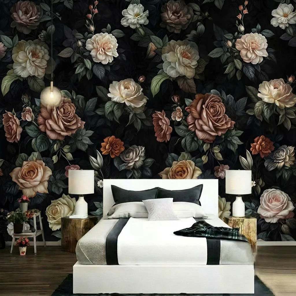 Vintage French floral, bedroom headboard background, living room TV background wall, self-adhesive material.