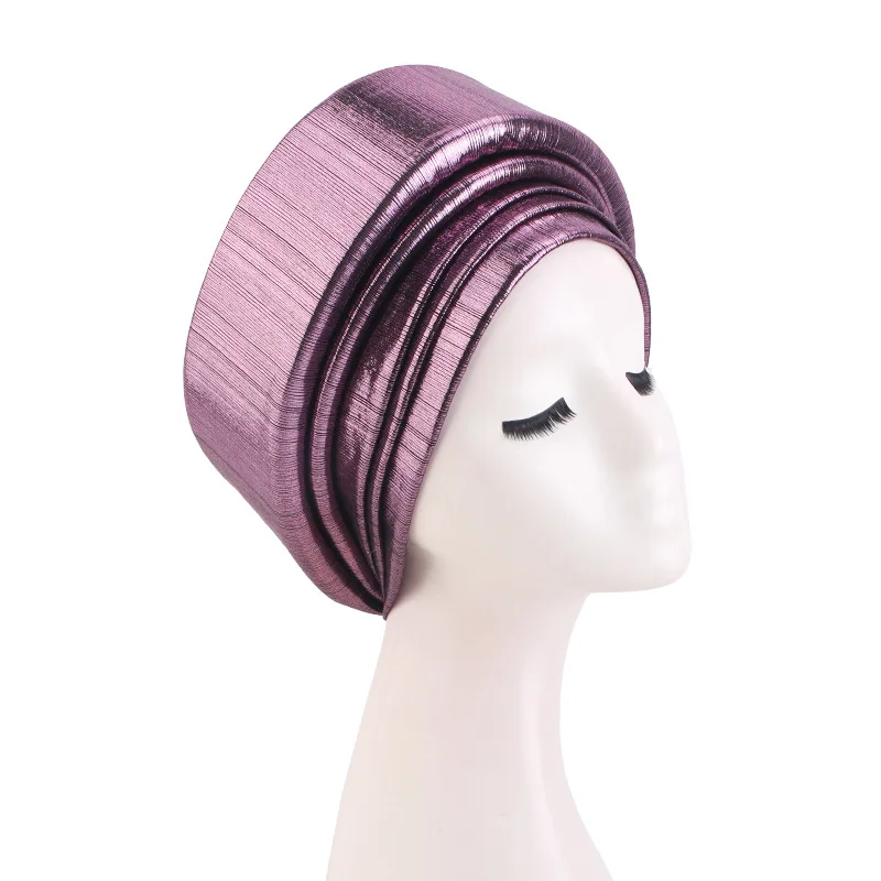 Glitter Turban Cap for Women African Auto Geles Wedding Party Headwear Muslim Hijab Bonnet Nigeria Gele Headties Hat Headpiece